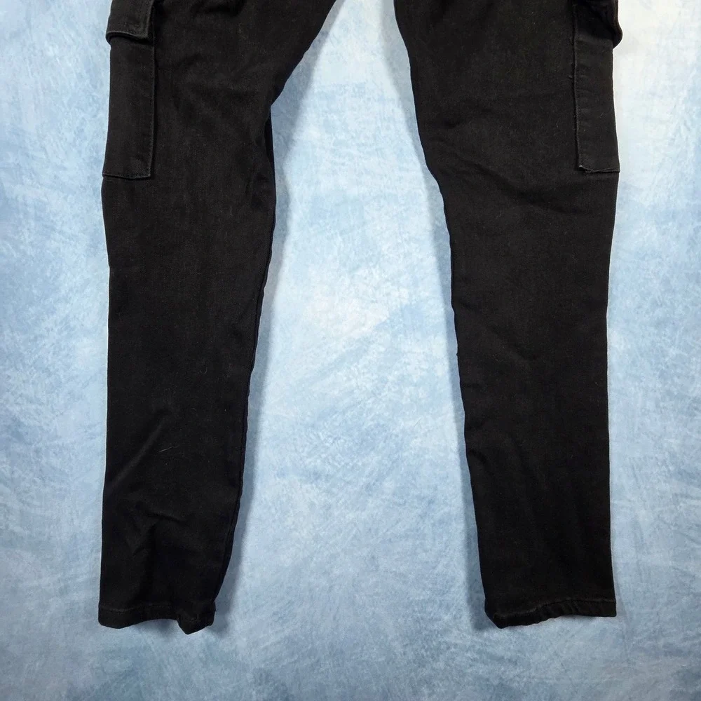 THRT Denim Mens Black Cargo Jeans Slim Fit Distressed Buckle Pockets Size 32